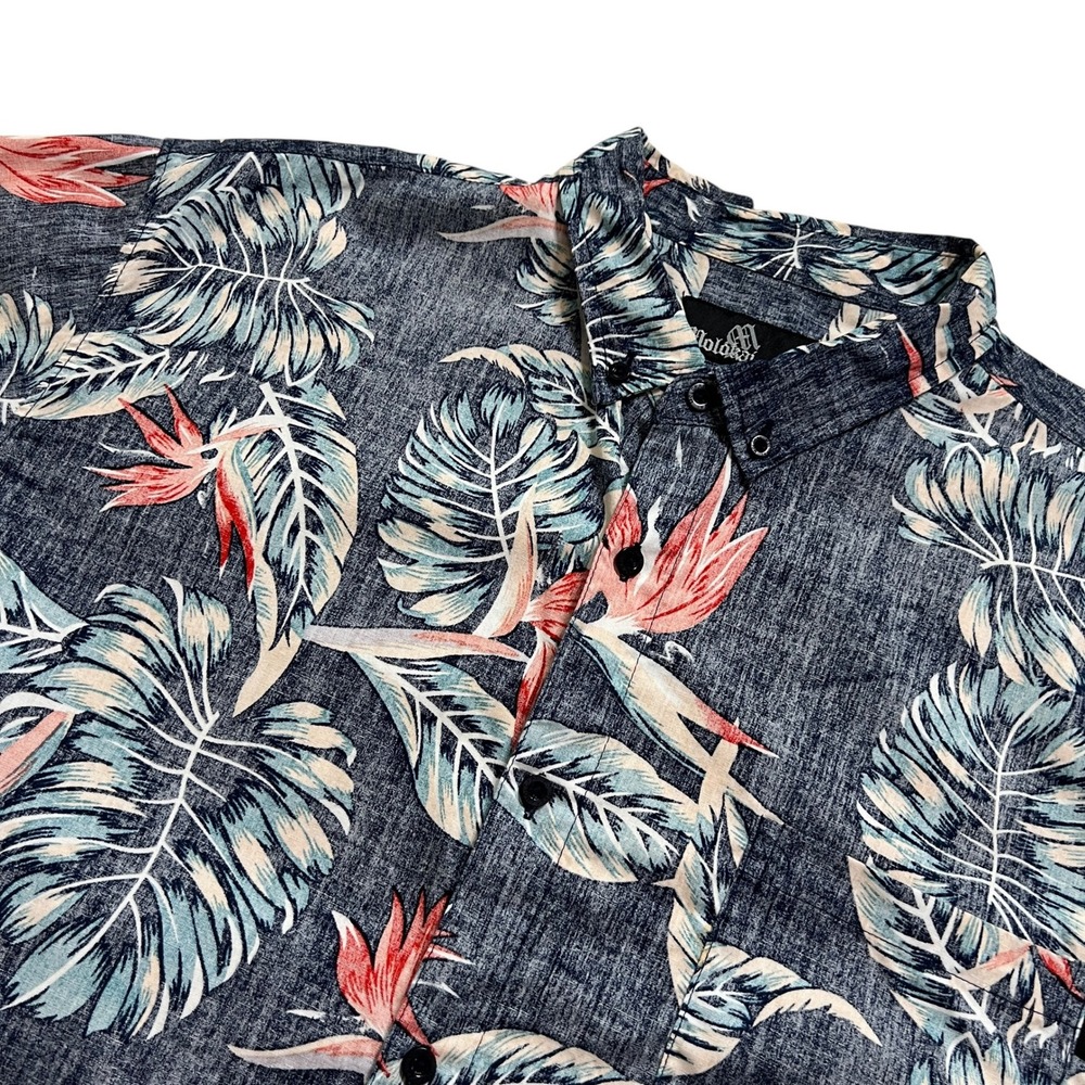 Molokai Surf Co‎ Mens XL Blue Floral Bird Of Paradise Short Sleeve Button Shirt